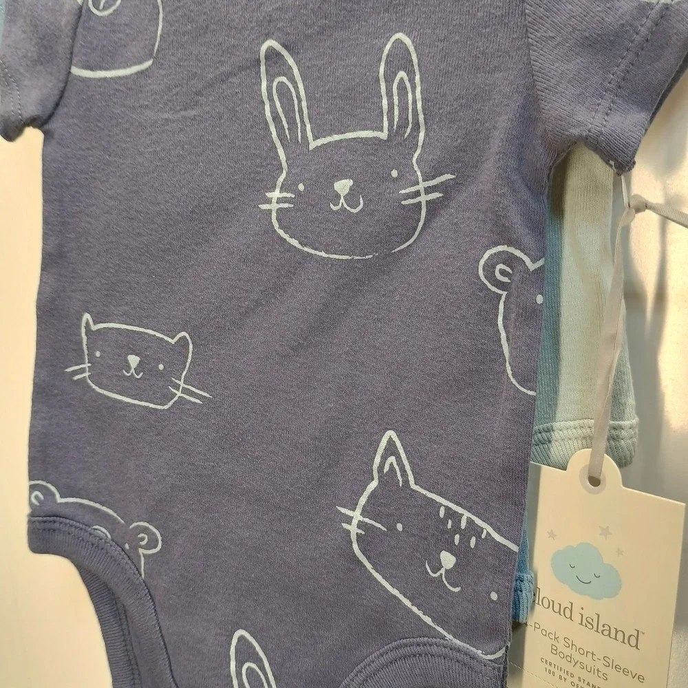SET‎ OF 4 Cloud Island 0-3 Month Boys Short Sleeve Blue Stripe Baby Bodysuits
